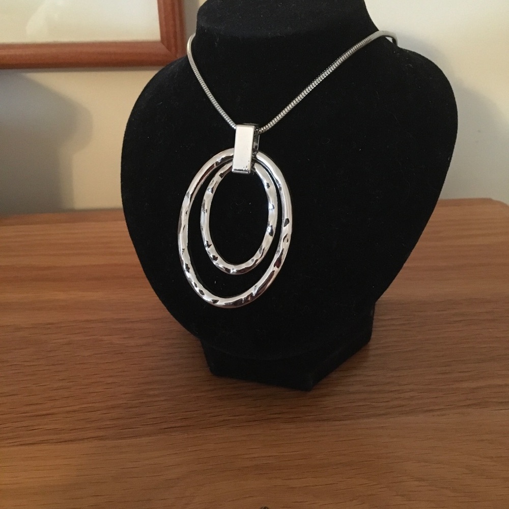 Silver double oval long necklace
